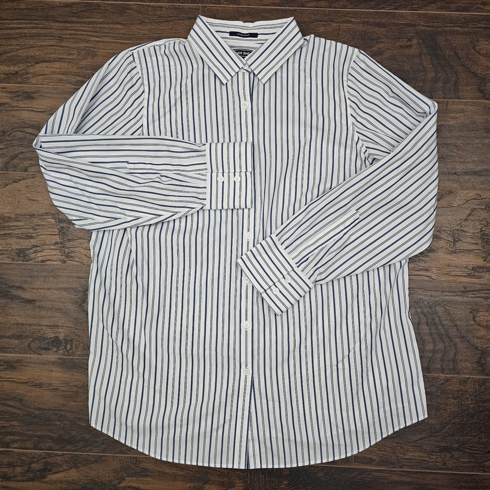 Lands End Womens Striped Nautical Button Top Size 16W Blue White Preppy Beach‎